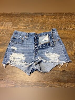 Levi's 501 Denim Jean Shorts Womens 31 High Rise Cut Off Button Fly Ripped